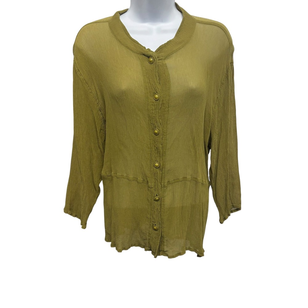 URU‎ Venice Top CR14 Olive Green 100% Silk Crinkle Hand Dyed Blouse One Size